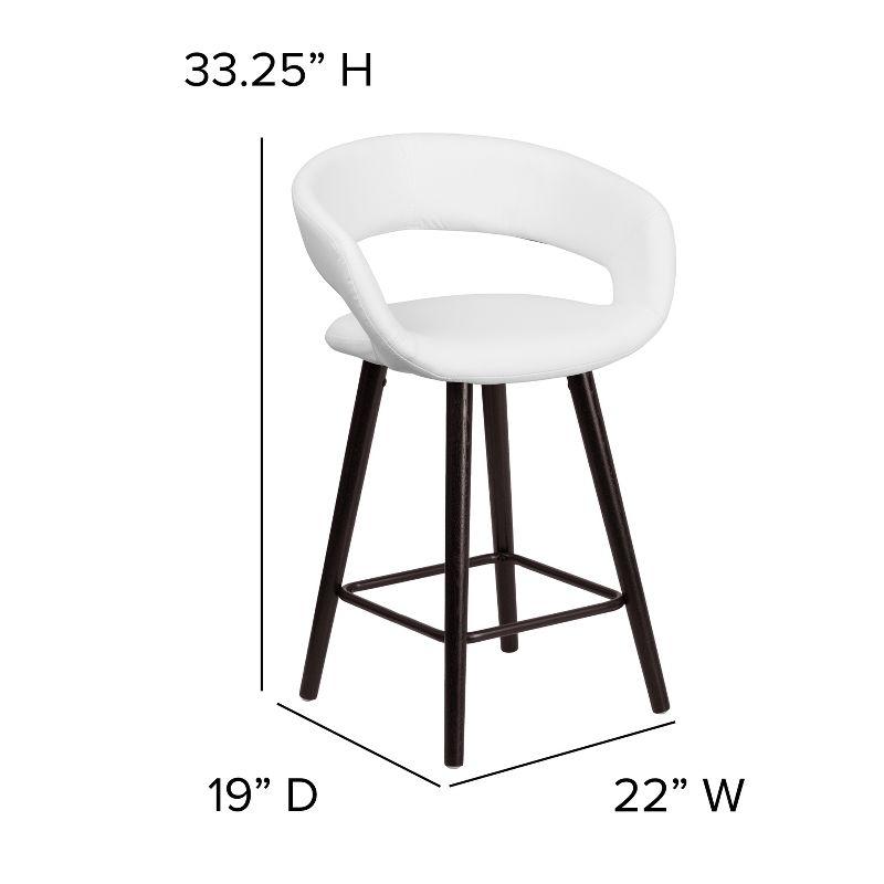 Cappuccino Wood Frame 24'' High Counter Stool in White Vinyl