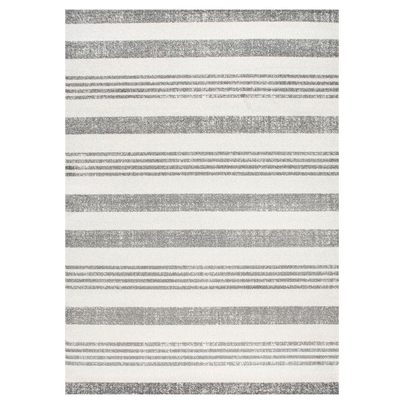 Reversible Striped Gray Synthetic Rug, Stain-Resistant, 4' x 6'