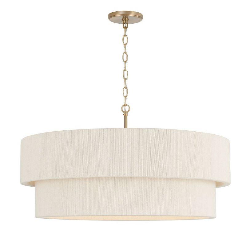 Matte Brass 4-Light Drum Chandelier with Bleached Natural Rope