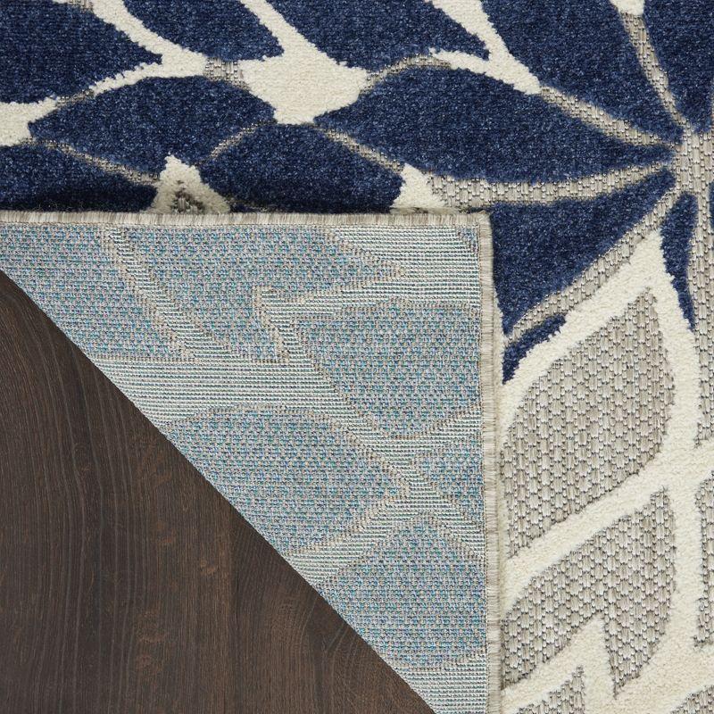 Nourison Aloha Floral Bloom Flatweave High-Low Indoor Outdoor Area Rug Ivory/Navy 6' x 9'