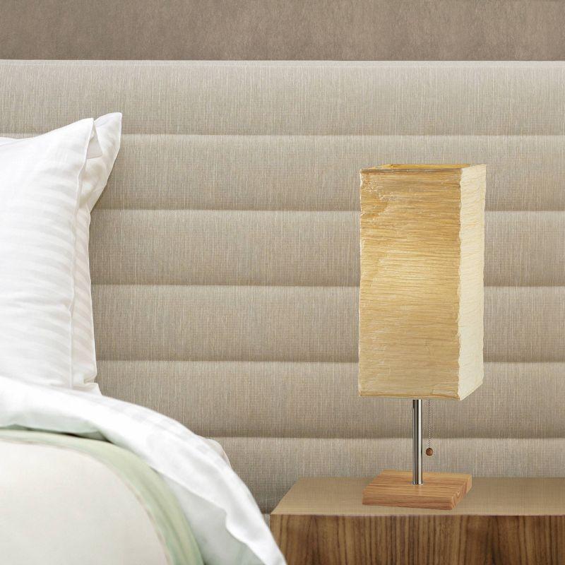 Natural Rubberwood and Steel Table Lamp with Crinkle Paper Shade