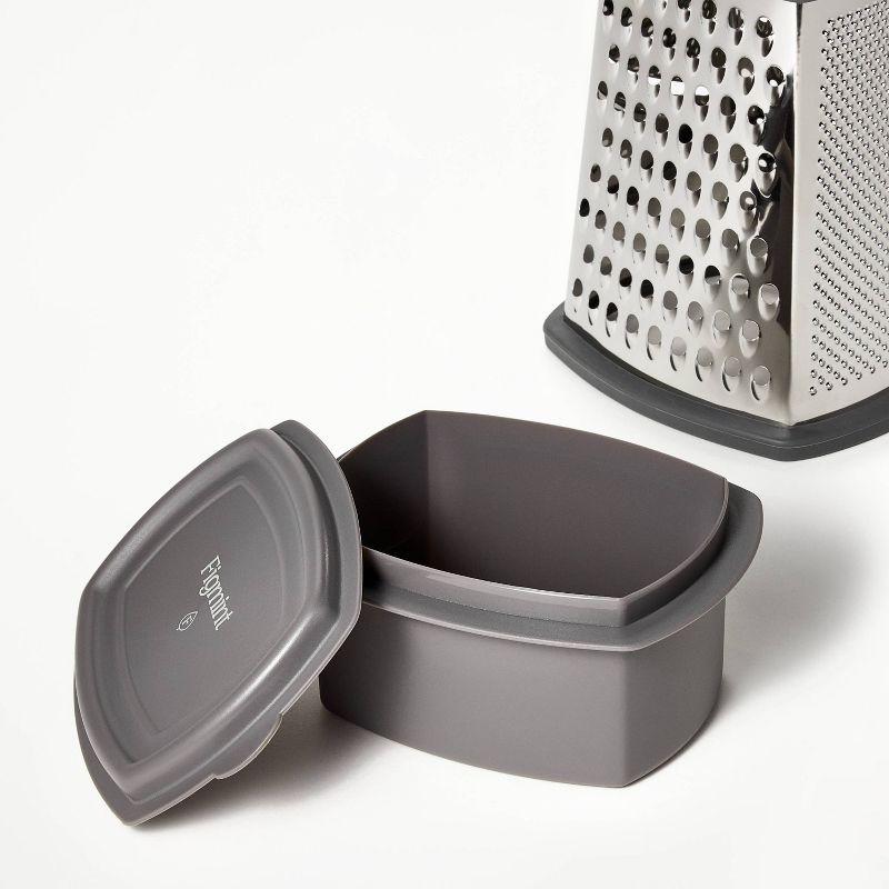 Stainless Steel Box Grater with Removable Bottom Container and Lid Silver/Gray - Figmint™: Cheese Grater Handheld, Dishwasher-Safe