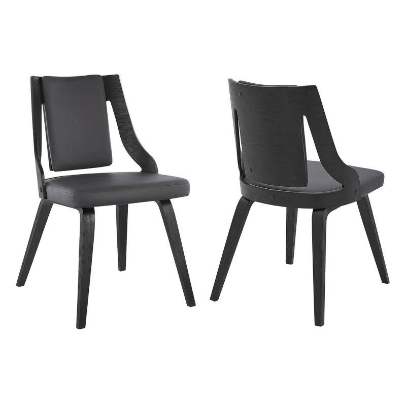Set of 2 Aniston Faux Leather Wood Dining Chairs Gray/Black - Armen Living
