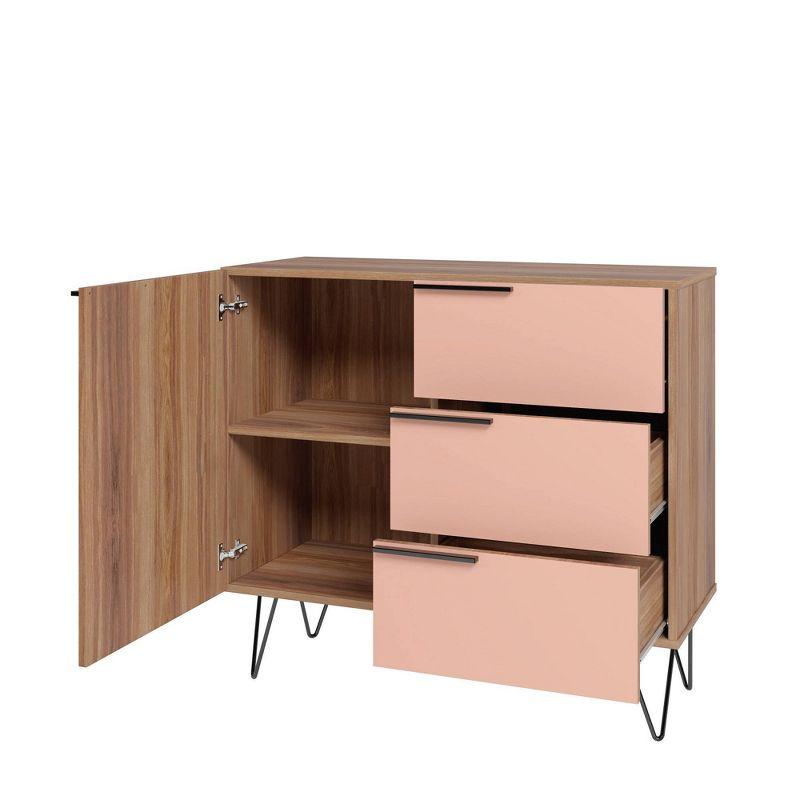 35.43" Beekman Dresser Brown/Pink - Manhattan Comfort: Splayed Metal Legs, Mid-Century Storage