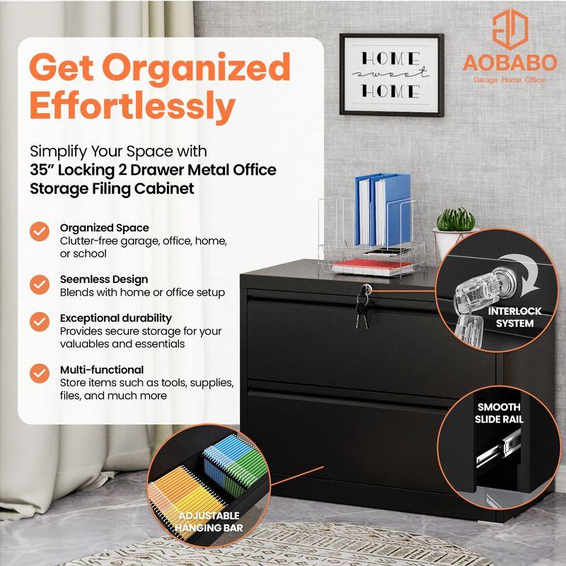 AOBABO Locking Metal Office Storage Organization Filing Cabinet with Adjustable File Hanging Bar and 2 Keys