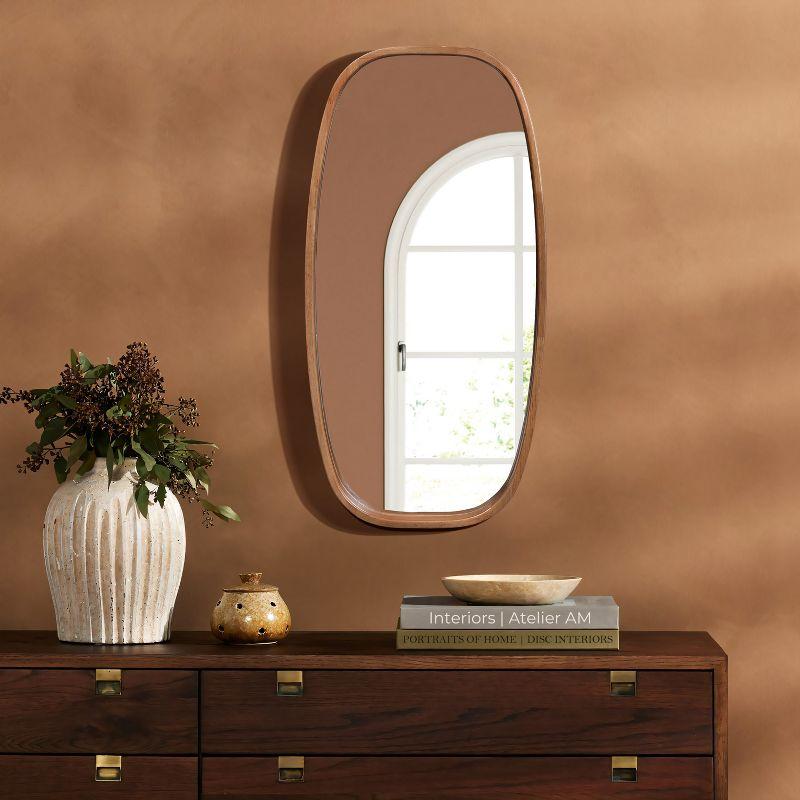 LuxenHome Natural Rubberwood Frame Rounded Rectangle Wall Mirror Brown