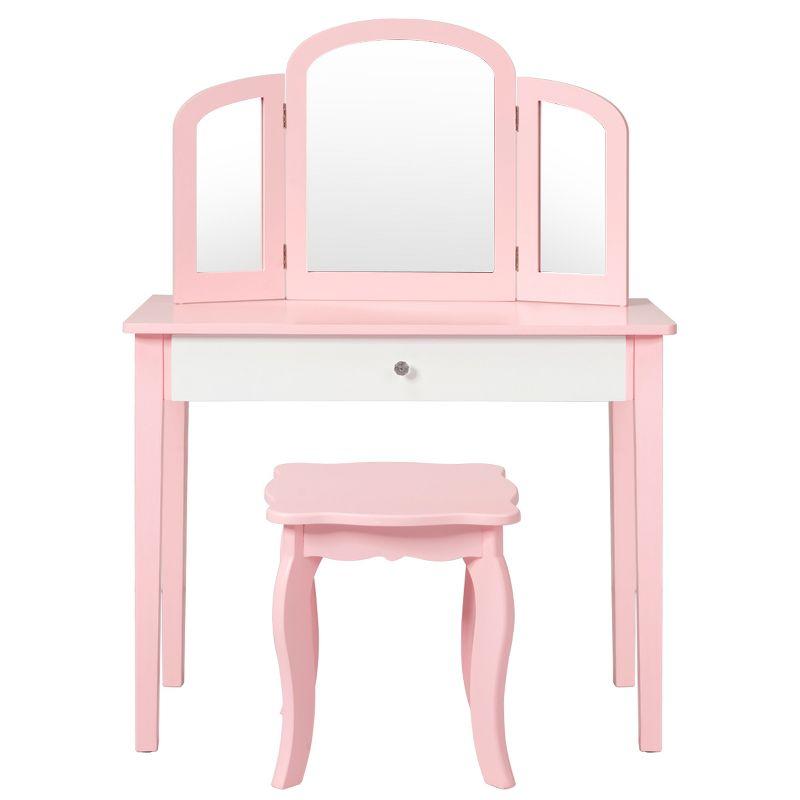 Costway Kids Vanity Set Princess Makeup Dressing Play Table Set W/Mirror