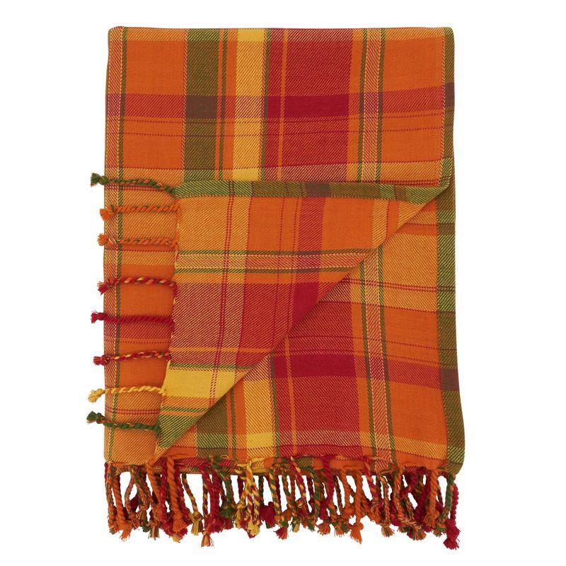 50"x60" Harvest Plaid Cotton Throw Blanket Orange - Saro Lifestyle: Soft, Woven, Farmhouse Style