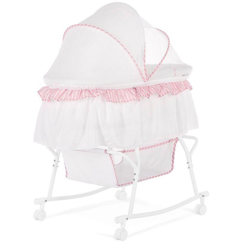 Dream On Me JPMA Certified Lacy Portable 2-in-1 Bassinet & Cradle, Pink/White