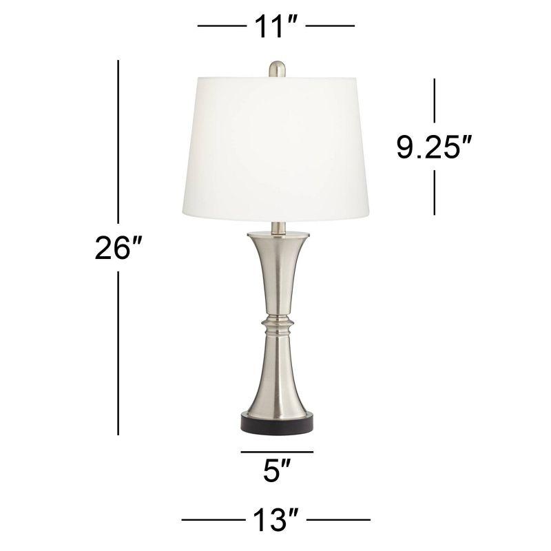 360 Lighting Seymore Modern Table Lamps 26" High Set of 2 Silver with USB Charging Port LED Touch On Off White Drum Shade for Bedroom Living Room Desk