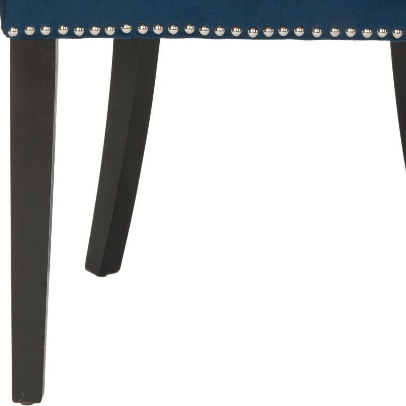 Elegant Sloped Arm Velvet Side Chair in Dark Navy - Set of 2