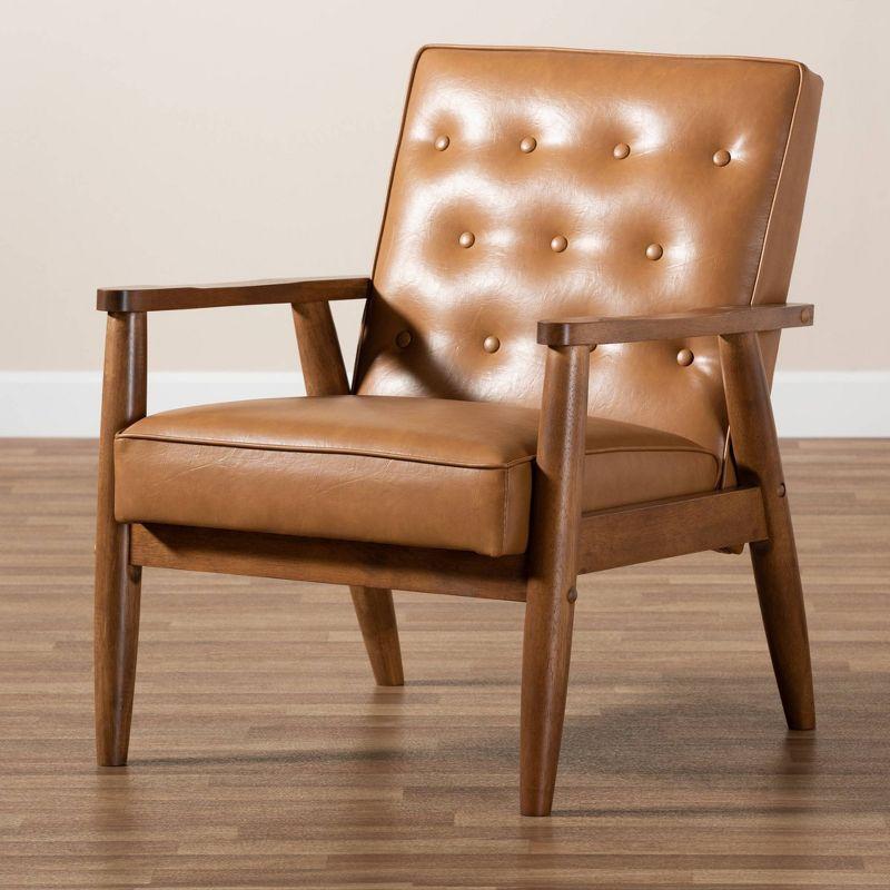 Sorrento Mid-Century Faux Leather Upholstered Wood Lounge Chair Walnut/Brown - Baxton Studio