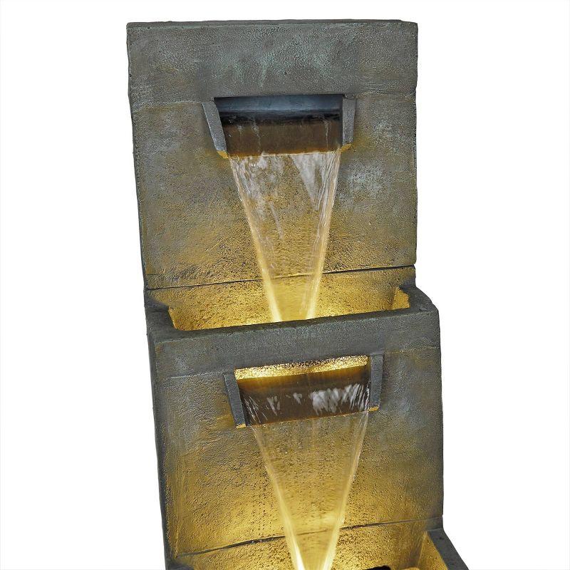 Alpine Corporation 40" Polyresin 2-Tier Modern Polystone Sculptural Fountain With Warm White LED Lights