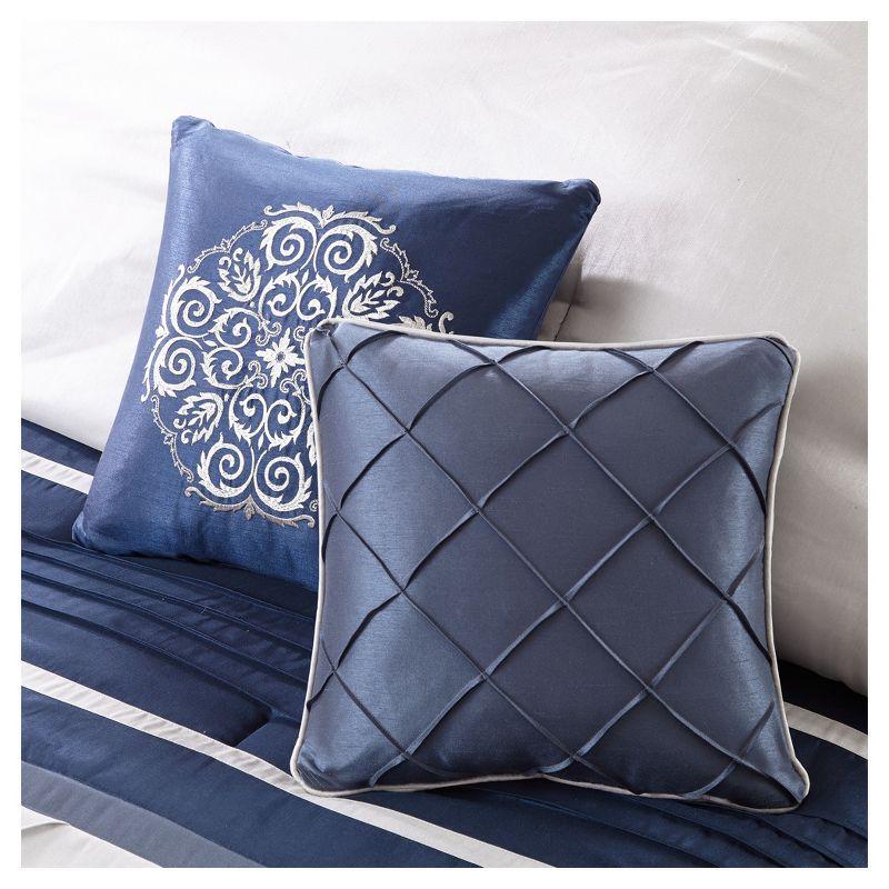 Navy Microfiber 7-Piece Queen Comforter Set with Decorative Pillows