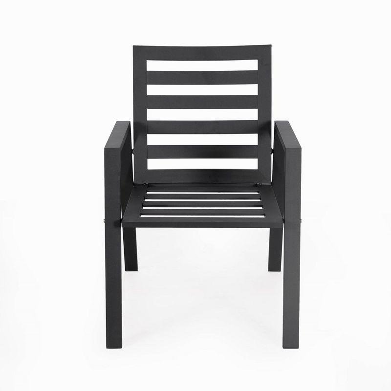LeisureMod Chelsea Modern Patio Dining Armchair in Aluminum with Removable Cushions Set of 2 in Charcoal Blue
