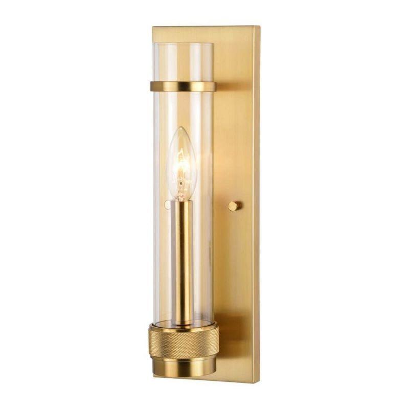 Satin Brass 14" Steel Dimmable Wall Sconce with Clear Glass