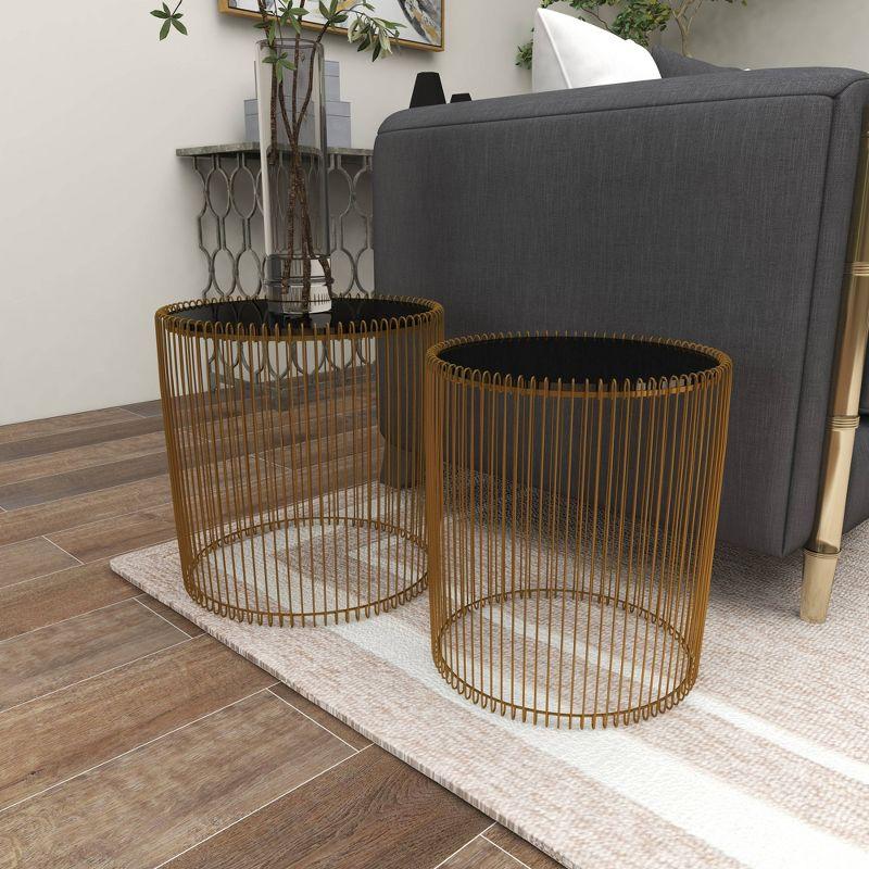 Set of 2 Metal and Glass Round Accent Tables Gold - Olivia & May: No Assembly, Indoor Use, Contemporary Style