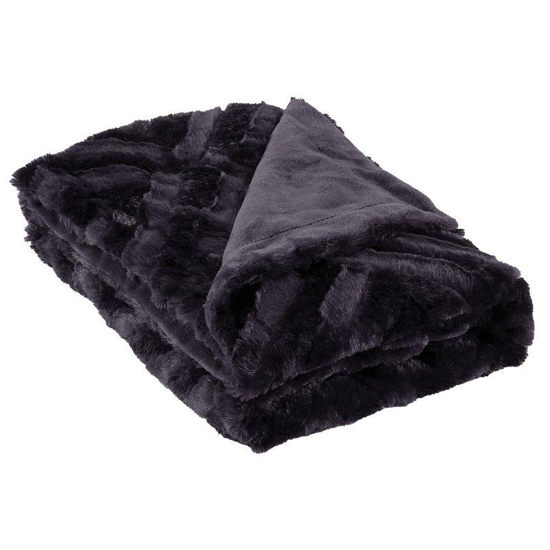 Luxury Eggplant Faux Fur Reversible Throw Blanket, 50 x 60