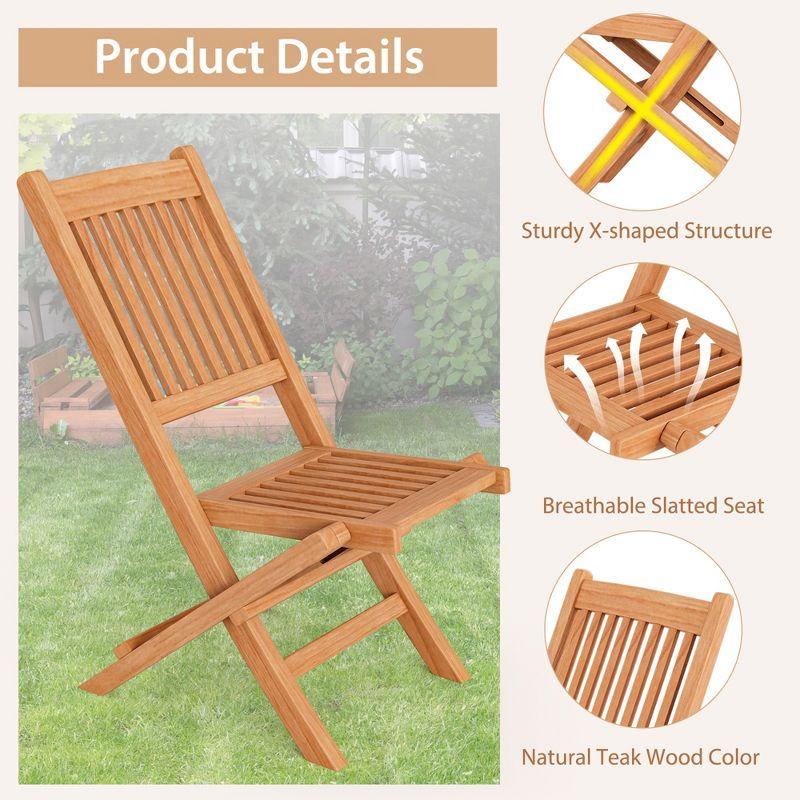 Tangkula Teak Wood Outdoor Chair Folding Portable Patio Chair w/ Slatted Seat & Back