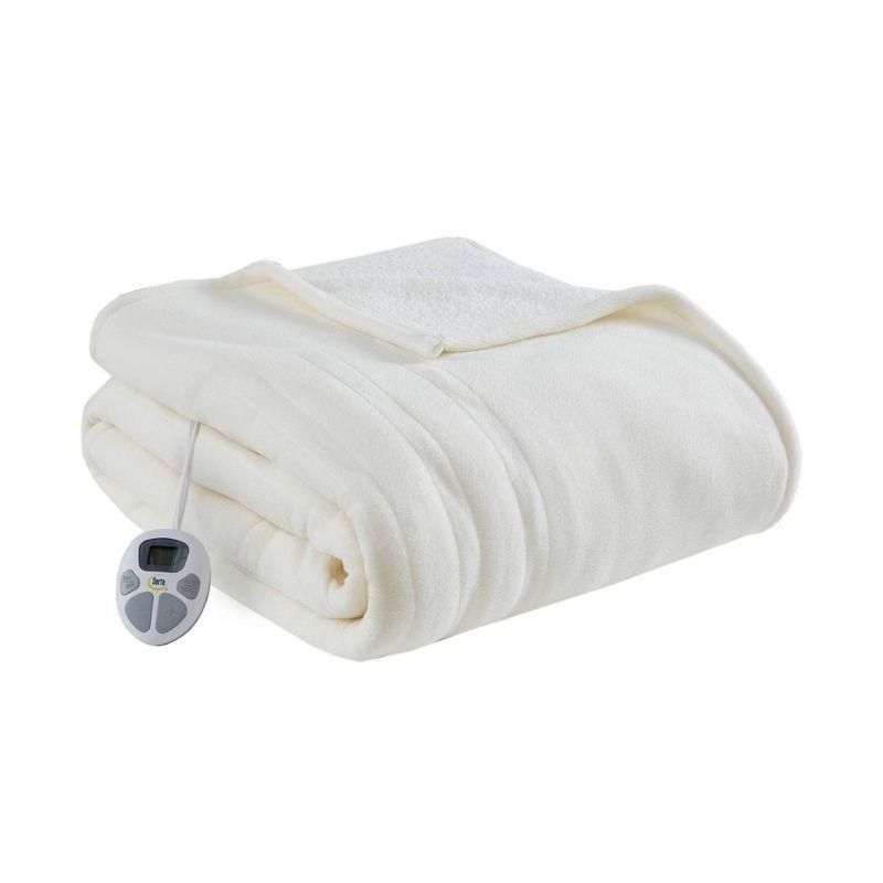 Luxurious Full-Size Ivory Fleece to Sherpa Reversible Heated Blanket