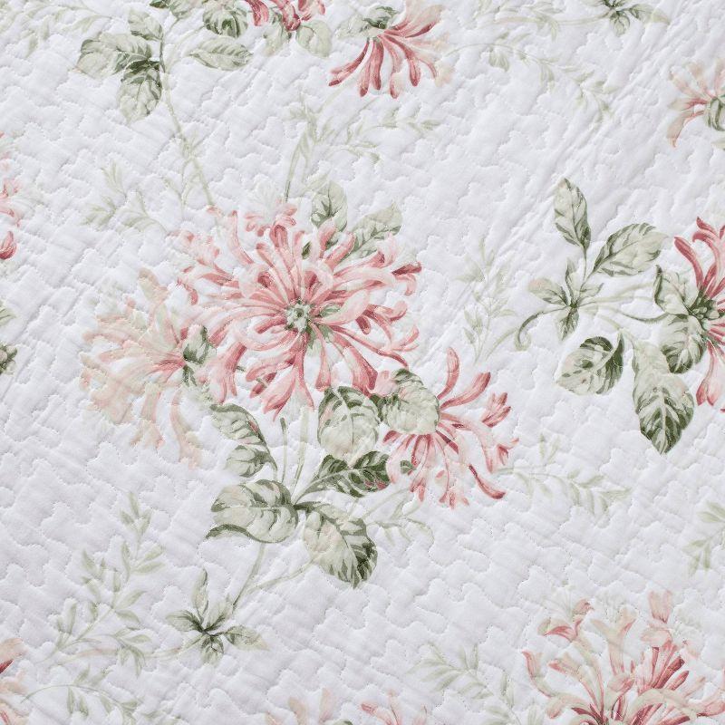 Laura Ashley Laura Ashley Honeysuckle Cotton Reversible Pink Quilt Set