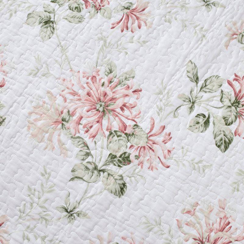 Laura Ashley Honeysuckle Cotton Reversible Pink Quilt Set