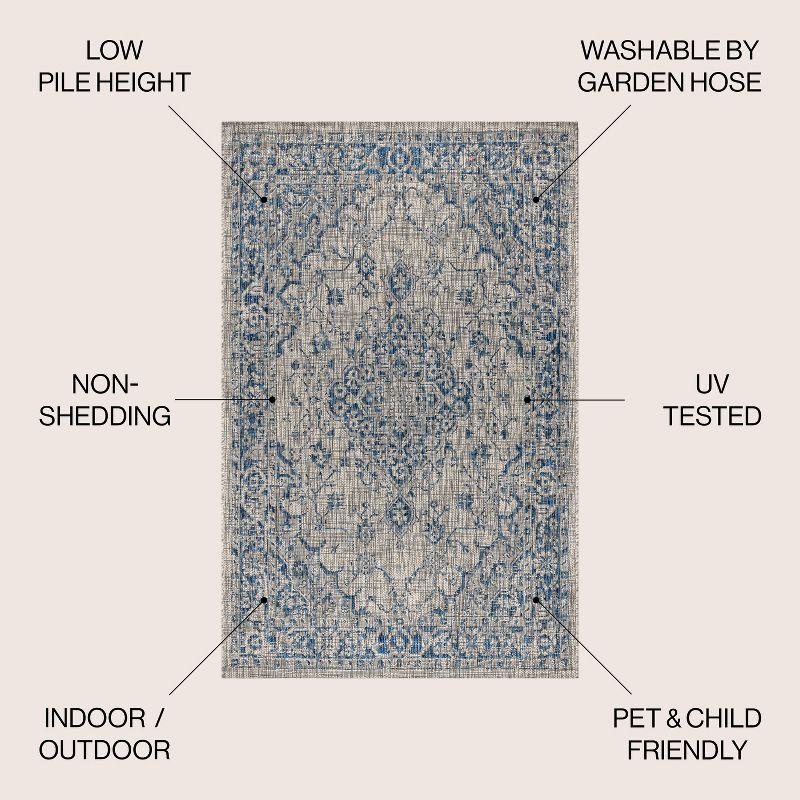 3'x5' Rozetta Boho Medallion Textured Weave Indoor/Outdoor Area Rug, Gray/Navy - JONATHAN Y