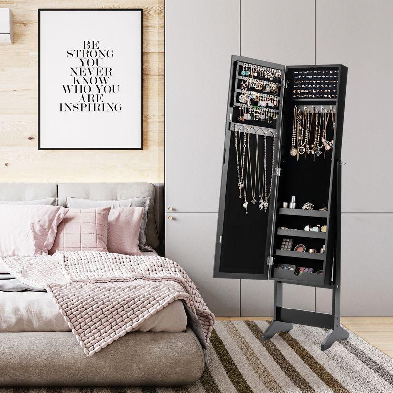 Costway Jewelry Mirrored Cabinet Armoire Organizer Storage Box with Stand Christmas Gift Coffee