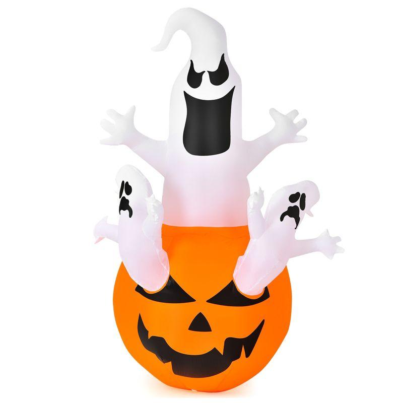 Tangkula 6ft Halloween Inflatables Ghost Pumpkin-Halloween Blow Up Yard Decorations w/Build-in LED Light