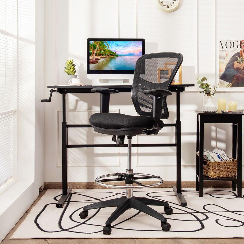 Black Mesh Adjustable Swivel Drafting Chair with Foot-Ring