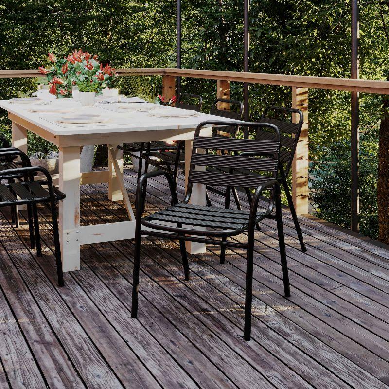 Flash Furniture Lila Commercial Black Metal Indoor-Outdoor Restaurant Stack Chair with Metal Triple Slat Back and Arms