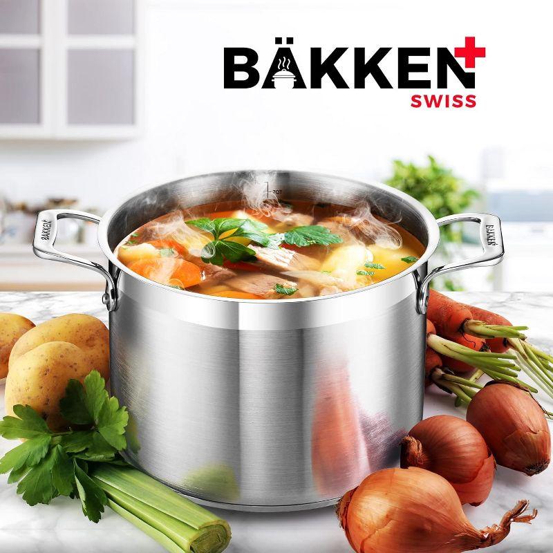 Bakken- Swiss Stockpot Brushed Stainless Steel Induction Pot with Lid and Riveted Handles