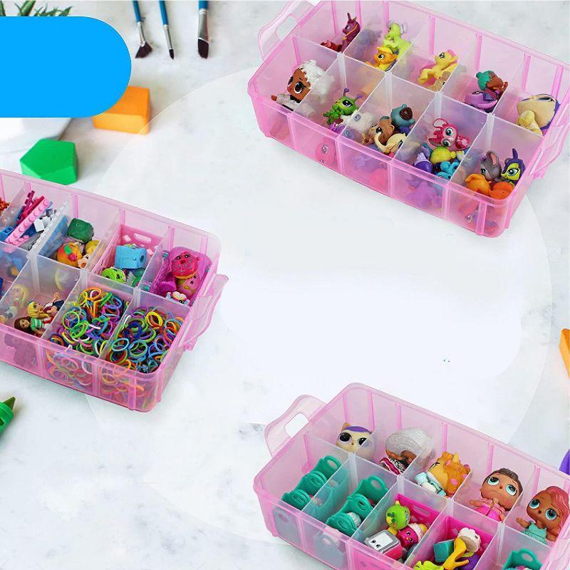 Bins & Things Toy Organizer with 40 Adjustable Compartments Compatible with Lego, Clear