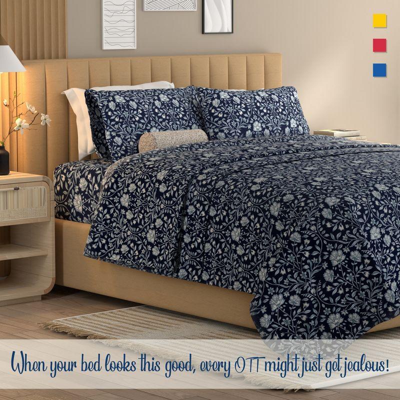 Color Sense 100% Cotton Percale Cool & Crisp 4-Piece Sheet Set Full Adorn Floral