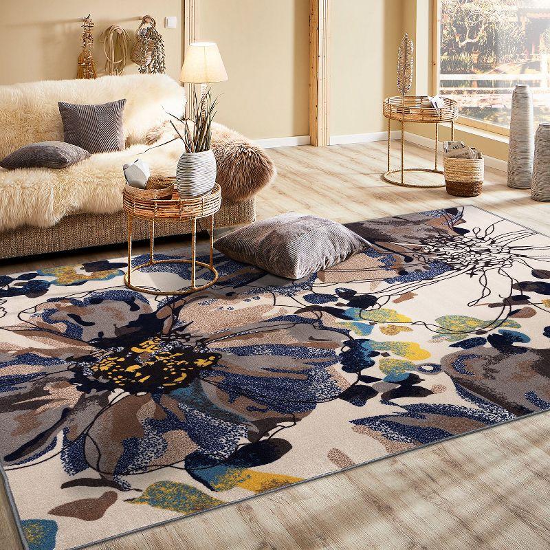 World Rug Gallery Modern Bright Flowers Non-Slip Area Rug