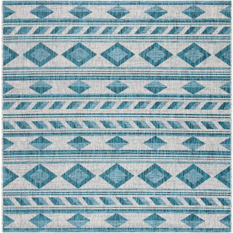 Courtyard CY8529 Power Loomed Indoor/Outdoor Area Rug - Grey/Teal - 6'7"x6'7" - Safavieh.