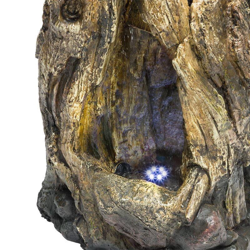 52" Resin Waterfall Tree Trunk Fountain with LED Lights Taupe - Alpine Corporation: Electric, 60-Gallon Capacity, Ground Freestanding