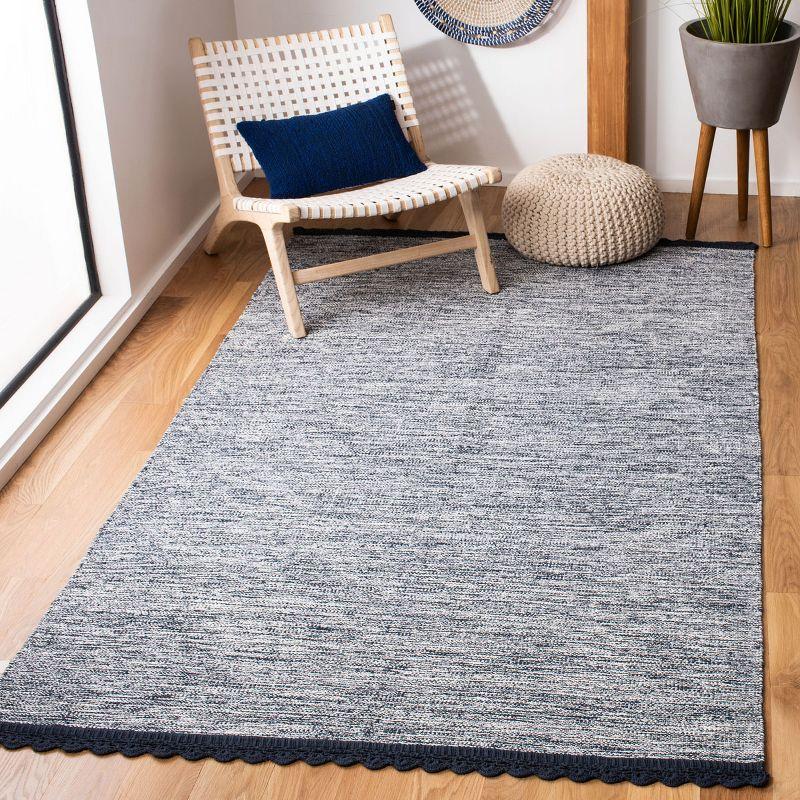 Navy Hand-Woven Cotton Wool Reversible Area Rug 5' x 8'