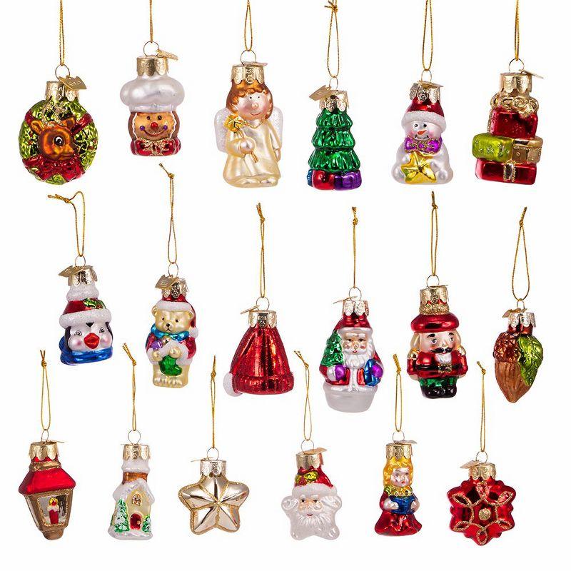 Kurt Adler 2-2.5-Inch Mini Christmas Shape Glass Ornaments, 18 Piece Set