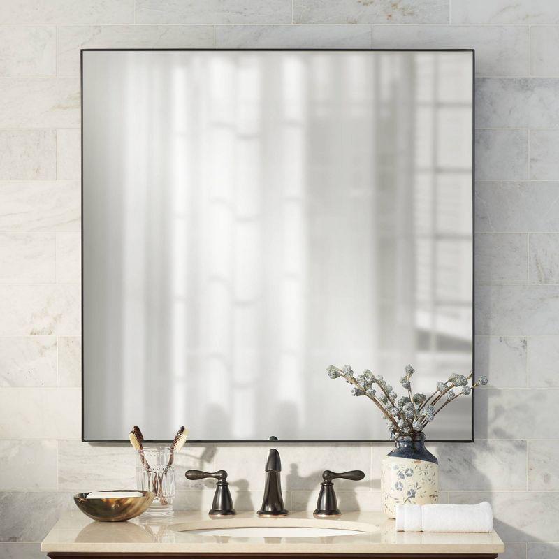 Elegant Matte Black 36" Square Iron Frame Wall Mirror