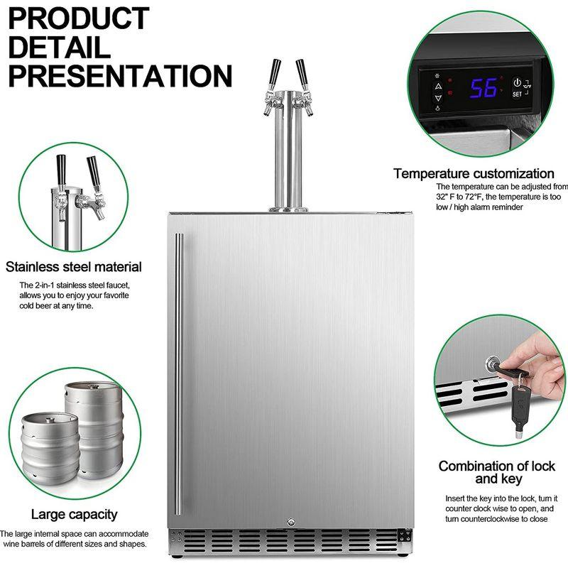 IceJungle Freestanding Full Size Kegerator Outdoor Dual Tap Draft Beer Dispenser Beverage Cooler w/LED Temp Control, Stainless Steel