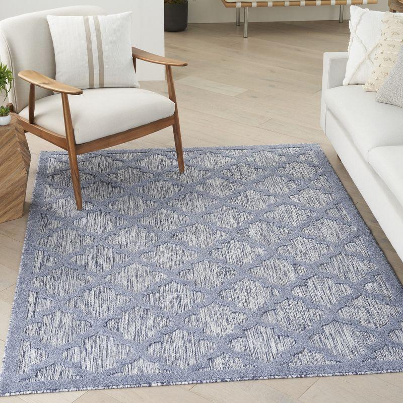 Nourison Easy Care Trellis Flatweave Indoor Outdoor Area Rug 5' x 7' Denim Blue