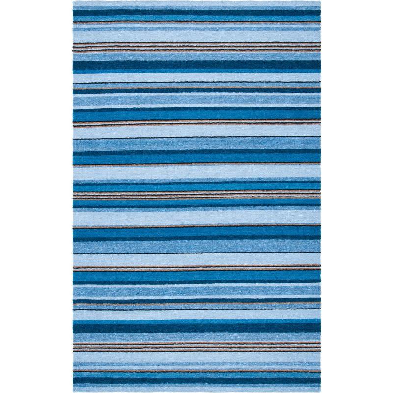 Blue and Rust Striped Wool 4' x 6' Handmade Reversible Rug