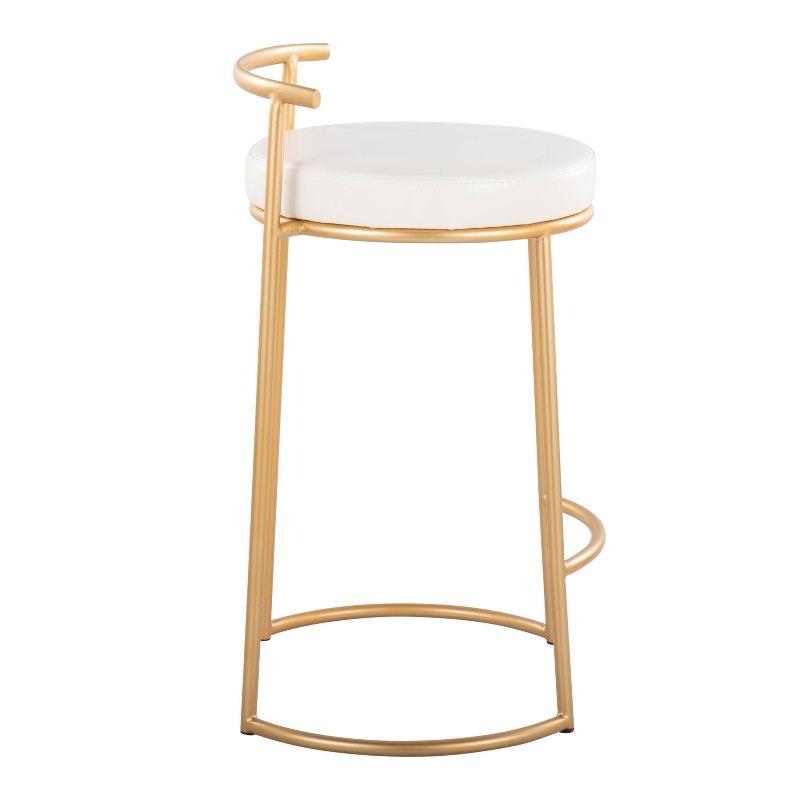 Set of 2 White Leather and Gold Metal Counter Stools