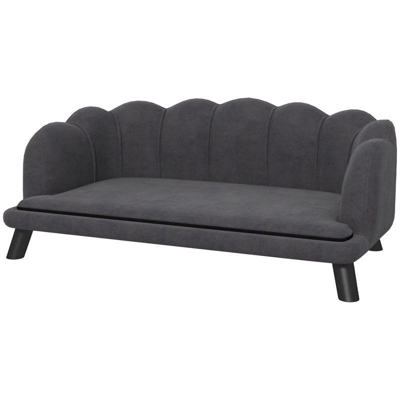 PawHut Pearl Design Pet Sofa for Medium and Large Sized Dogs, Pet Bed with Cushion and Solid Wood Legs, Charcoal Gray