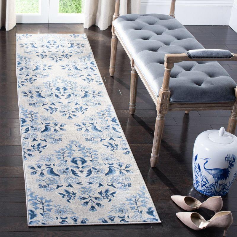 Brentwood Blue and Cream Synthetic Runner Rug