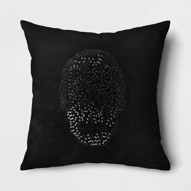 Square Beaded Skull Velvet Throw Pillow Black - Threshold™: Halloween Decor, Indoor, Ghosts & Ghouls Theme