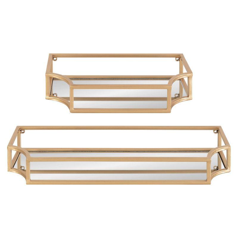 Elegant Gold Metal Geometric Wall Shelf Set, 2 Pieces