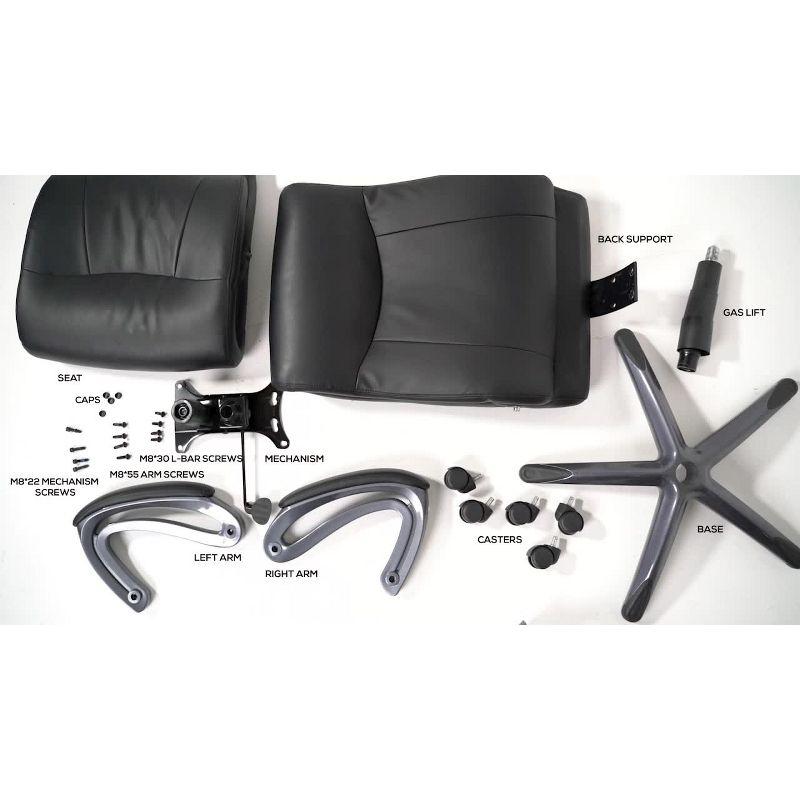 Double Layer Executive Chair Gray - Boss Office Products: LeatherPlus, Pneumatic Lift, 27" Nylon Base