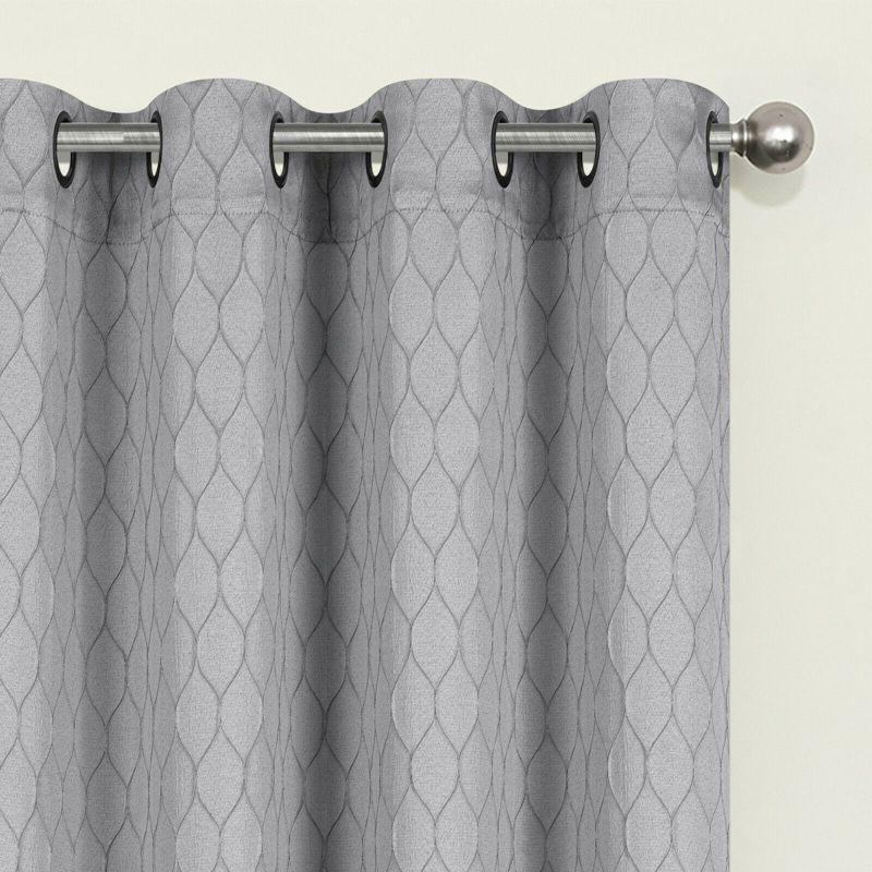 Kate Aurora 2 Piece Modern Lattice Semi Sheer Window Curtain Panels - 52 in. W x 84 in. L, Gray